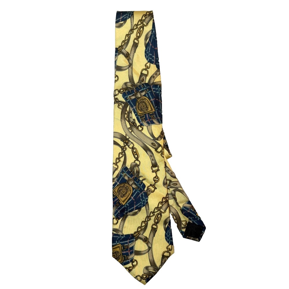 Vintage Hathaway Silk Tie Equestrian Horse Bit‎ Chain Yellow Made USA Classic